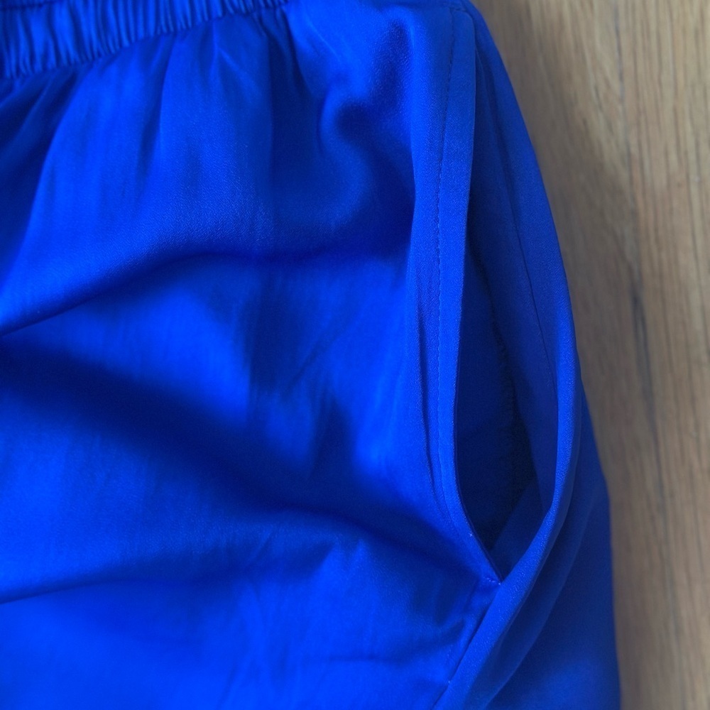 Ann Taylor Loft Silky Romper XXS Petite Royal Blue VNeck Open Back Shorts Dressy - Picture 9 of 10